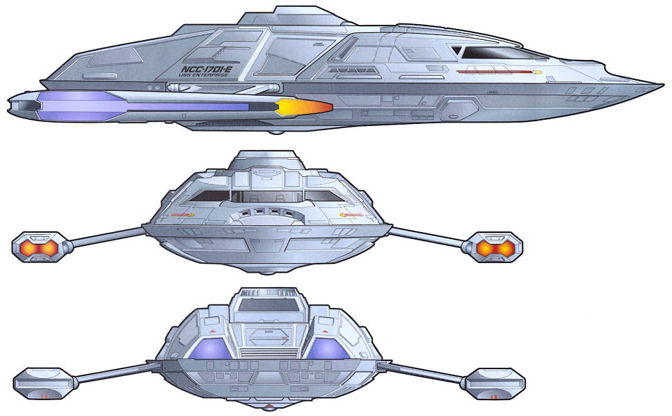 Sovereign-class yacht - side, front and rear (Star Trek Fact Files)