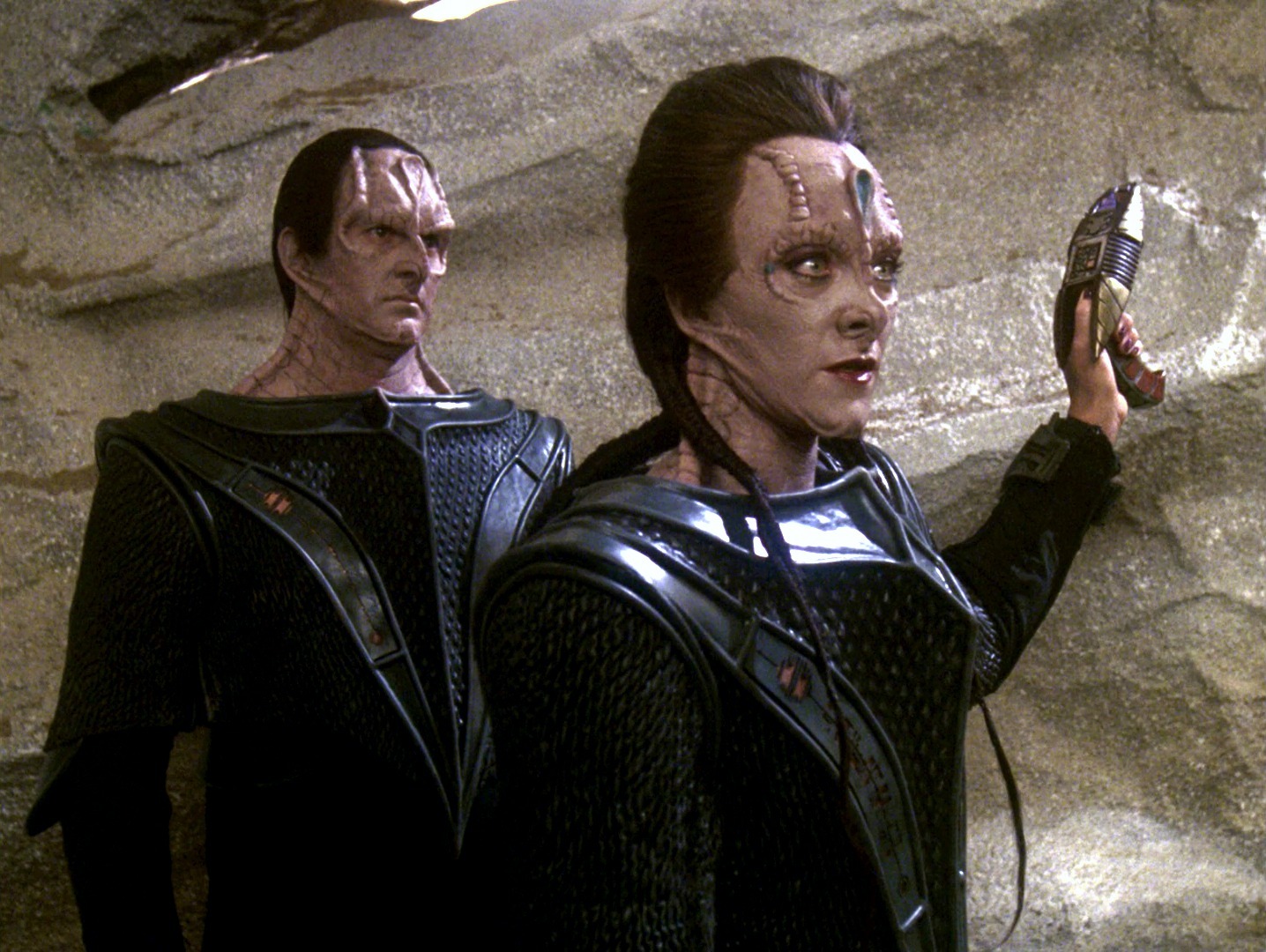 The Klingon, Romulan and Cardassian hand weapons are all seen up close in t...