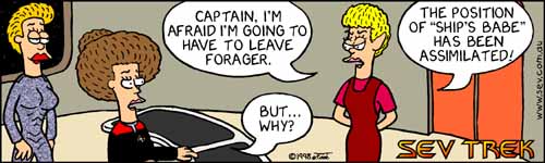 Sev Trek - cartoon spoofs of Star Trek. Copyright 1997 by John Cook.